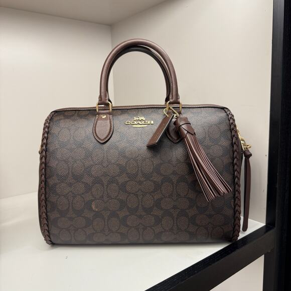 Coach CCE36 Rowan Large Satchel Bag In Signature With Fringe Walnut/maple - Picture 6 of 11